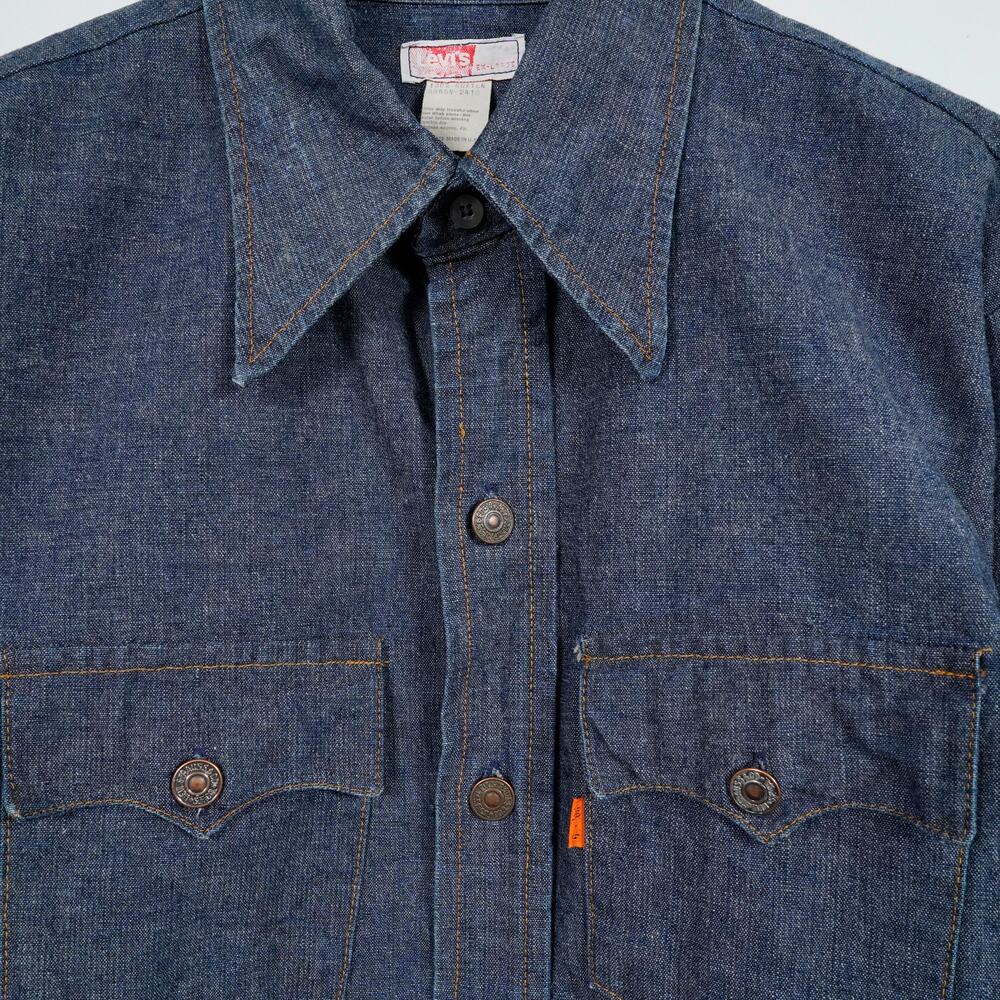 Vintage 70s Levi’s Orange Tab Denim Chore Work Shirt XL Made in USA Indigo - Picture 12 of 12